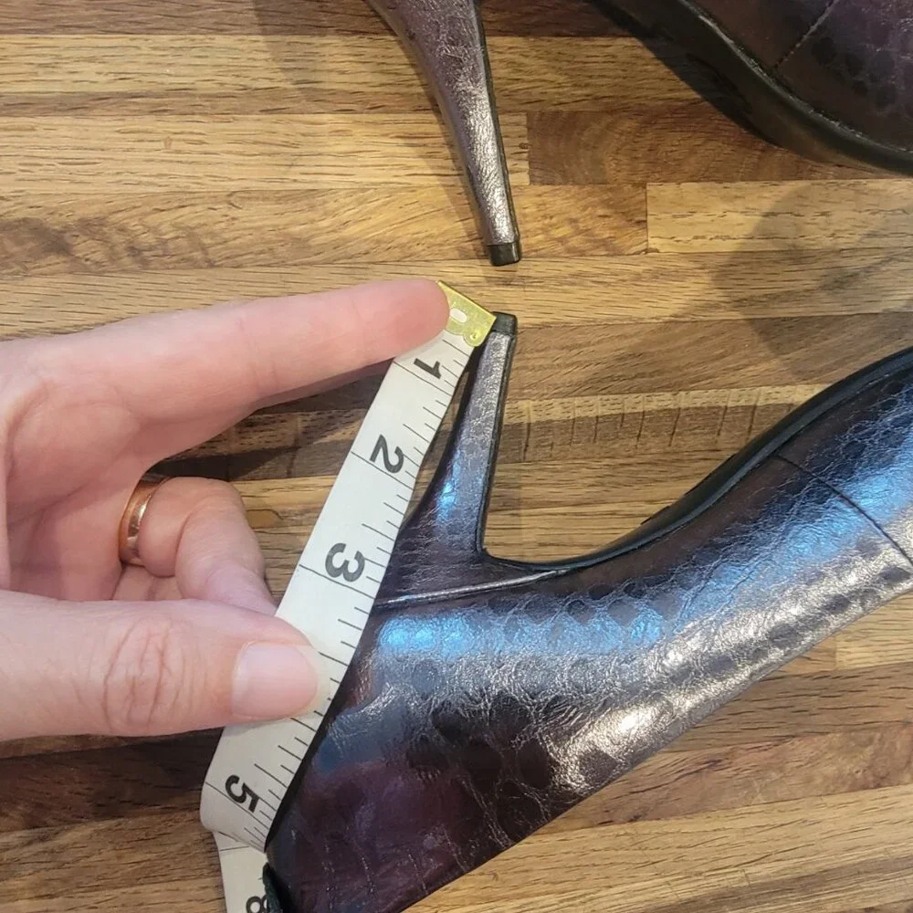 Michael Kors Leather Croc Embossed Heels Silvery Purple Color